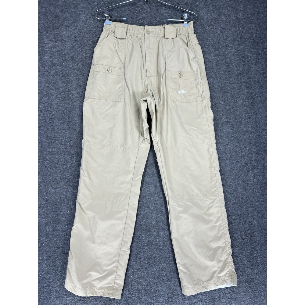 Aftco Pants Mens 30 Khaki Lightweight Performance Fishing Pockets Outdoors Nylon
